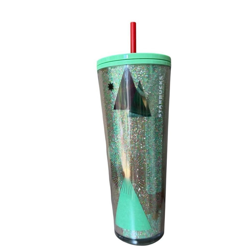 Starbucks Holiday 2020 Glitter Christmas Tree 24oz cold cup tumbler with straw